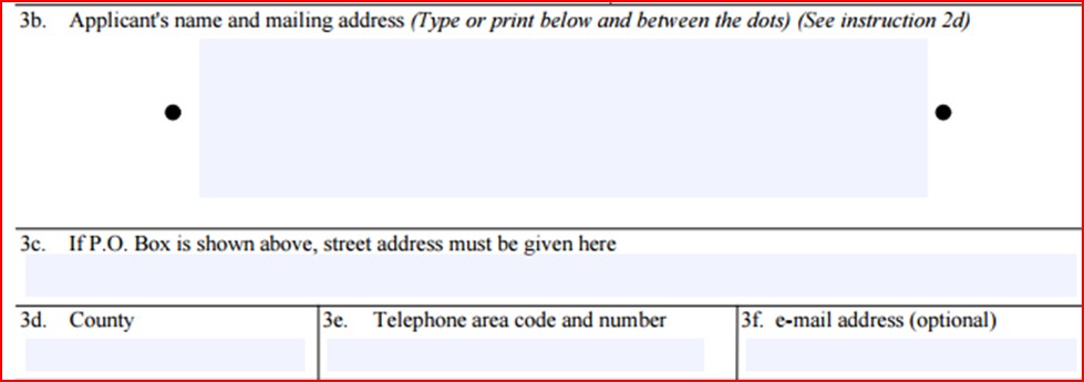 applicants name and mailing address